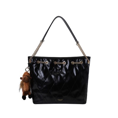 Chio’2nd 托特包包女2026新款时尚大气日常通勤菱格黑色单肩大包