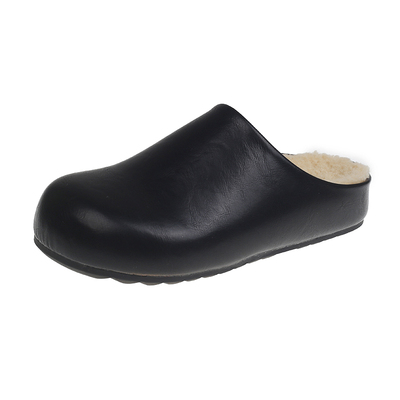 厚底皮面加绒勃肯鞋包头棉拖鞋女