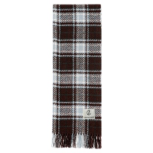 围巾女款2025新款冬季学生韩系氛围感小众蓝咖格子护颈配大衣围脖