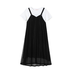 费雪孕妇连衣裙夏装高级感纯棉蕾丝t恤长裙子夏季大码假两件套装