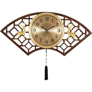 挂钟中国风客厅钟表扇形挂墙新中式时钟挂表家用静音壁挂式石英钟