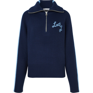 【折扣】Bella Freud 女秋冬刺绣双色羊毛混纺半拉链毛衣