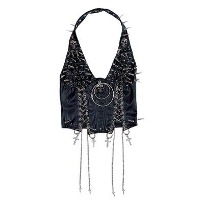 亚比大小圆环铆钉挂脖背心