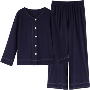 淳度睡衣女春款单孔布长袖圆领开衫显瘦大码高级漂亮出门可外穿