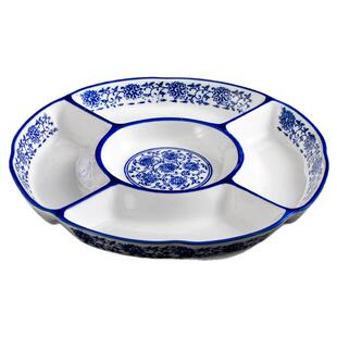 拼盘分格盘子青花瓷五格盘陶瓷商用卤水熟食凉菜餐盘水果干果碟子