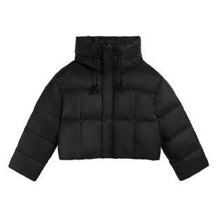 pusumede【现货7折】黑色连帽短款羽绒服女保暖白鸭绒面包服外套