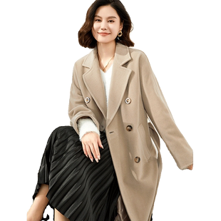贝源高端双面羊绒大衣女2025新款小个子中长款羊毛毛呢外套101801