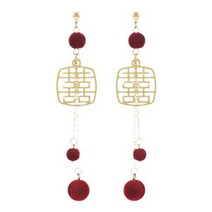 原创新中式婚礼喜字耳环新年红色喜庆秋冬新娘耳钉小众设计感耳饰