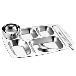 宇太 304不锈钢快餐盘长方形成人学生食堂分餐盘分格五格六格加厚