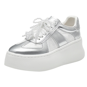 思加图新款银色珍珠板鞋厚底增高运动休闲鞋女鞋Y9350CM4