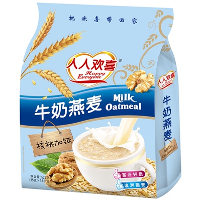 人人欢喜牛奶麦片营养早餐食品525g核桃山药强化钙独立小包装