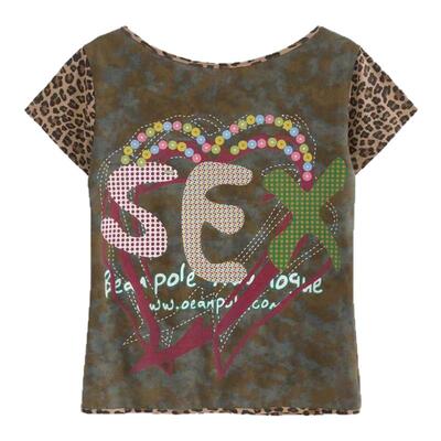 【AGD】WrongSolution SEX印花 扎染豹纹拼接前后可穿T恤