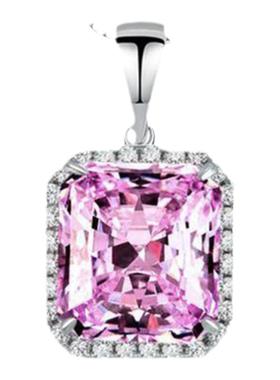 莫桑石2克拉粉钻方形项链