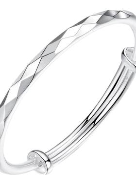 正品银手镯女9999纯银实心足银