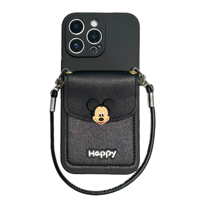 黑色米奇卡包手机壳斜跨手提