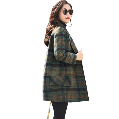迪芬·璐嘉羊毛双面呢格子大衣女