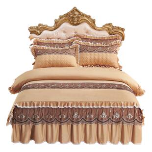 欧式全棉四件套床裙纯棉床罩双人1.8米床纯棉夹棉加厚240被套床单