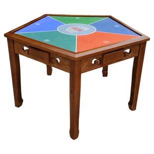 实木五边形扑克够级桌掼蛋桌斗地主保皇桌六边形圆桌狗腿桌五角桌