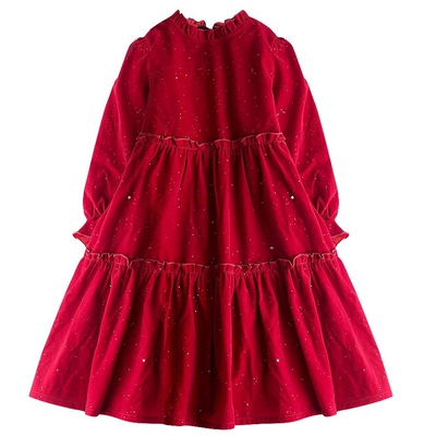 冬季女童连衣裙长袖清新红色超仙