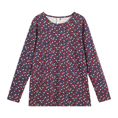 梵高七月秋冬装新款针织碎花文艺圆领森女长袖弹力保暖打底衫上衣