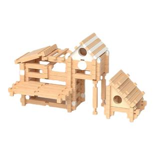 中国鲁班榫卯积木拼搭古建筑师房子木制小屋儿童男孩玩具益智拼装