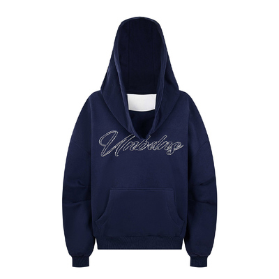 CLP灰蓝字母宽松连帽卫衣男女