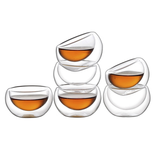 透明玻璃杯隔热双层小茶杯6只装防烫小杯子迷你50ML功夫茶具套装