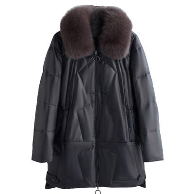 海宁绵羊皮中长款真皮羽绒服特价