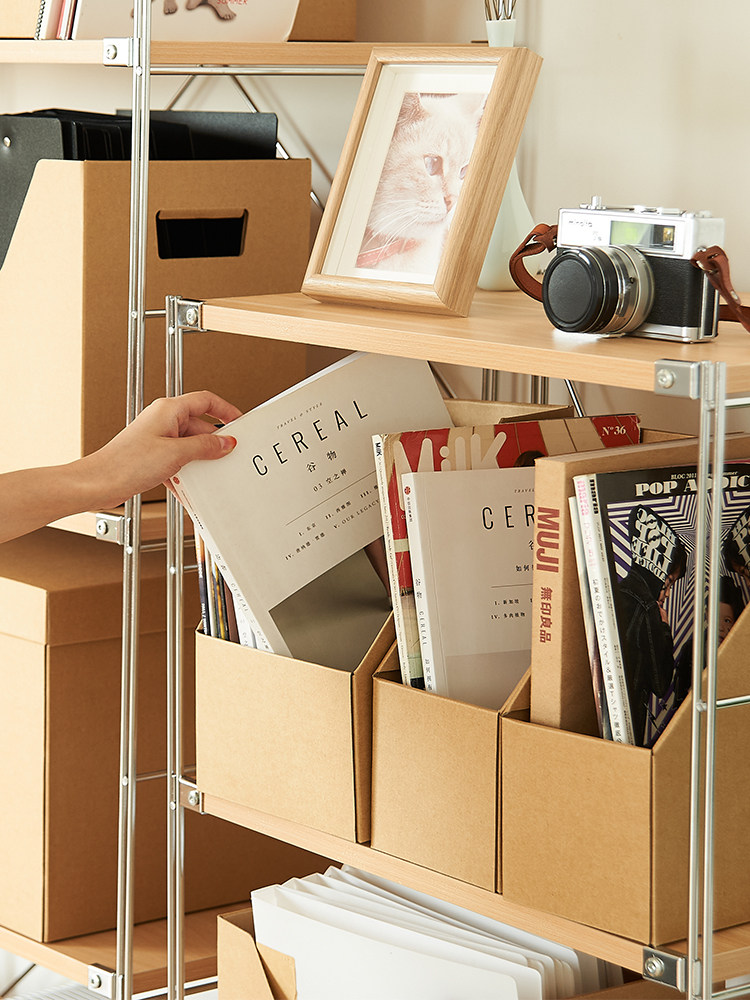 牛皮纸收纳盒书本文件夹办公室桌面文具书桌收纳置物架纸质书立盒