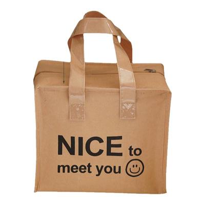 牛皮纸饭盒袋大容量保温包户外野餐袋结实耐用复古防水饭盒手提包