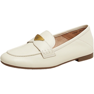 TATA他她小金豆平底乐福鞋女白色小羊皮鞋单鞋2025春新款7QCB7AA5