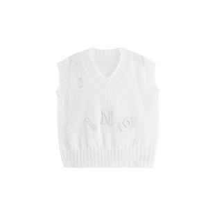 INSstudios 国潮牌情侣美式牙刷绣LOGO毛衣背心破坏针织毛毛马甲