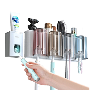 牙杯牙刷置物架壁挂式免打孔卫生间电动牙具漱口杯架子家庭套装