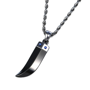 简约男士黑色刀锋吊坠项链狼牙项链不锈钢麻花链蓝宝石装饰锁骨链