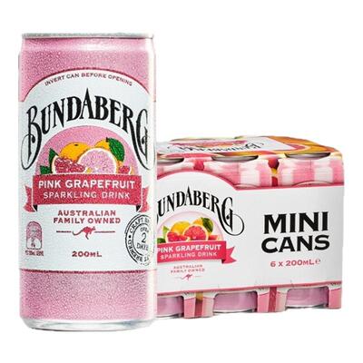 宾得宝Bundaberg血橙百香果气泡水果汁葡萄柚子汽水200ml罐装饮料