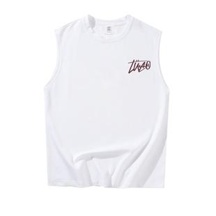 纯棉外穿背心男款夏季坎肩男白色美式篮球运动跨栏无袖t恤男生潮