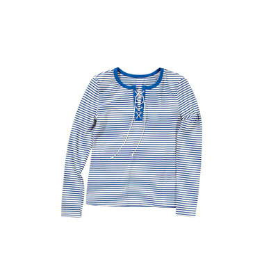 系带领航海风条纹针织长袖T恤