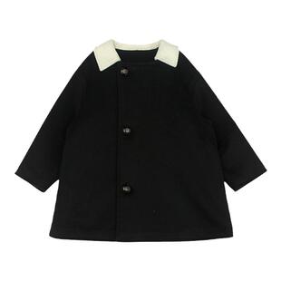 大耳象童装铺女童撞色翻领羊毛呢大衣2022冬季新款女孩洋气外套