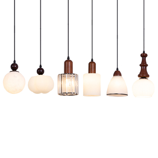 中古风卧室床头小吊灯高级感复古餐厅玄关过道新中式单头长吊线灯