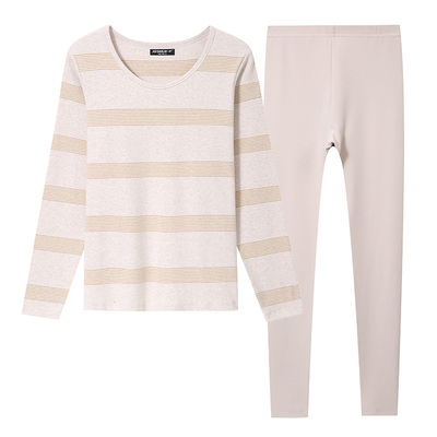 新一步女士纯棉条纹保暖内衣套装