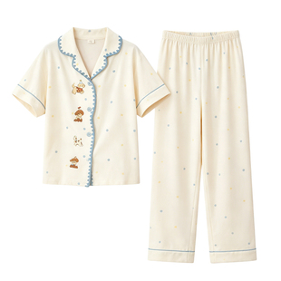 2026夏季空调服纯棉母女亲子睡衣卡通小狗短袖长裤女童薄款家居服