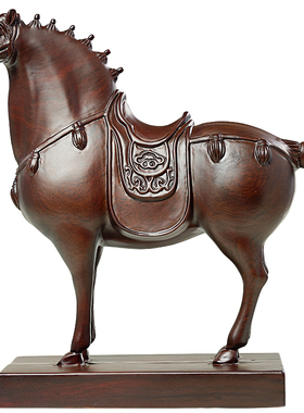 黑檀木雕唐马摆件工艺品客厅