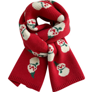 红色圣诞树针织围巾女秋冬季保暖百搭学生情侣圣诞礼物绿毛线围脖
