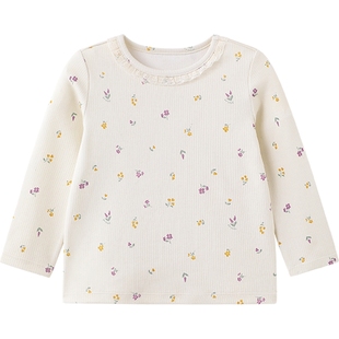 英氏女童打底衫春季甜美百搭儿童长袖t恤休闲碎花圆领春秋上衣