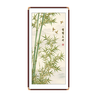 竹子玄关挂画新中式入户正对门壁画立体浮雕鎏金竹报平安装饰画