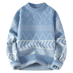 稻草人秋冬加厚针织打底衫2025新款潮牌高级感日系复古圆领毛衣男