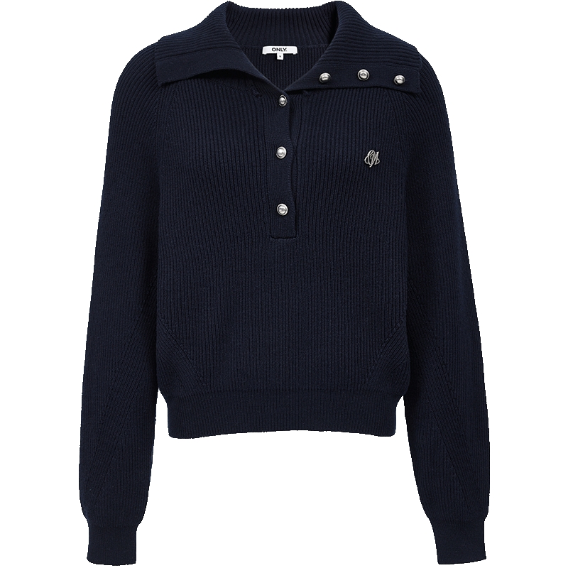 ONLY2025冬季新款知性大翻领插肩版型密织面料纯色长袖针织衫女