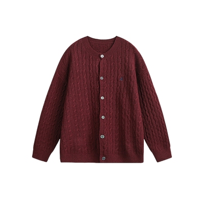 开衫绵羊毛圆领刺绣针织衫