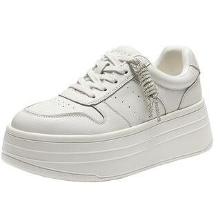 百丽女鞋简约厚底小白鞋免系带新款面包鞋增高休闲板鞋F1V1DAM6