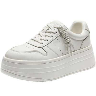 百丽女鞋简约厚底小白鞋免系带新款面包鞋增高休闲板鞋F1V1DAM6